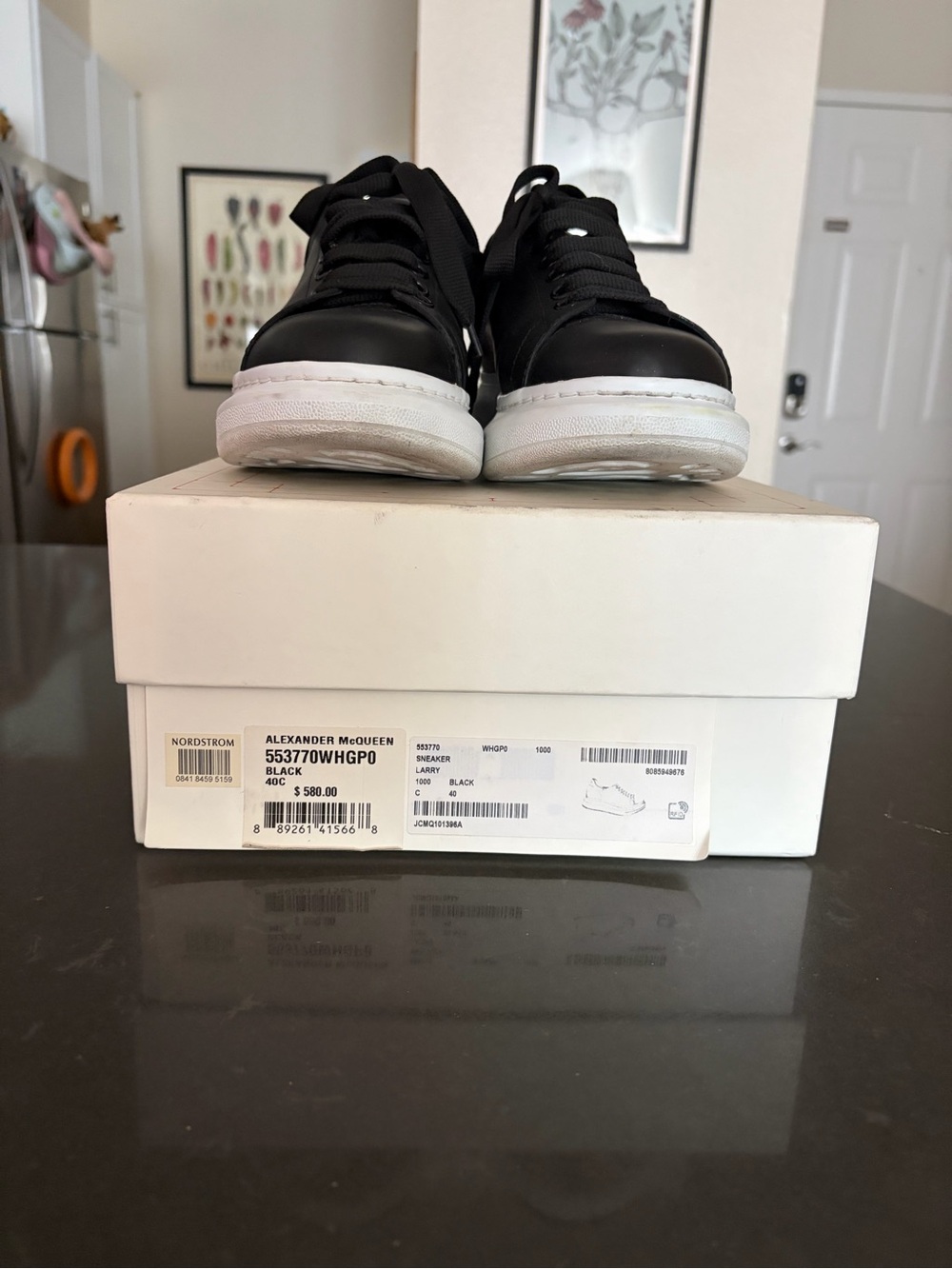 Alexander McQueen Black Leather Platform Sneakers with White Sole